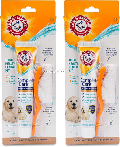 Arm & Hammer Complete Care Dog Dental Kit Enzymatic Toothpaste 2.5 OZ Chicken Flavor Toothbrush Finger Brush Tartar Baking Soda Formula