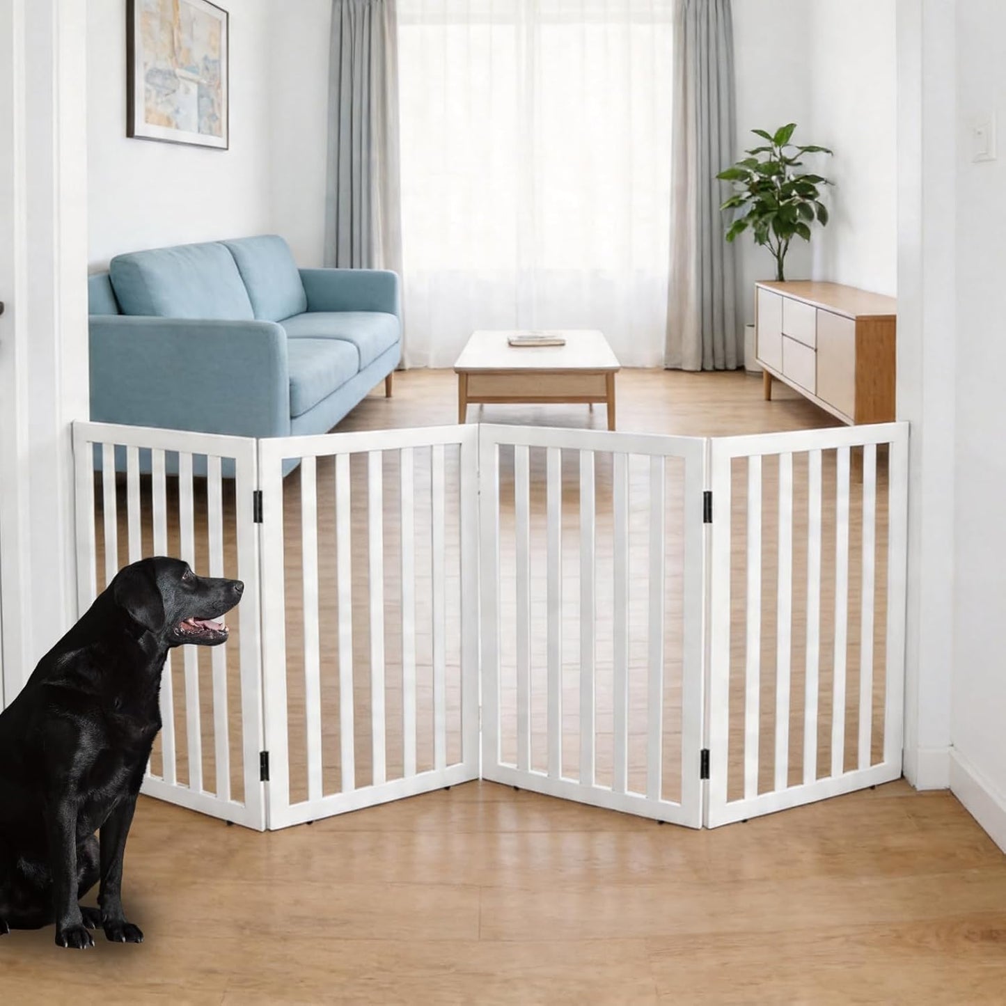 Dog Gate Indoor, Freestanding Dog Fence for The House, Doorways, Hallways,or Stairs,Pet Gate Foldable Wooden,Expandable 24" Height 3 Panels,White