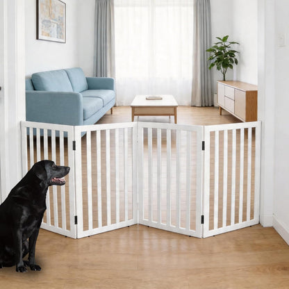 Dog Gate Indoor, Freestanding Dog Fence for The House, Doorways, Hallways,or Stairs,Pet Gate Foldable Wooden,Expandable 24" Height 3 Panels,White