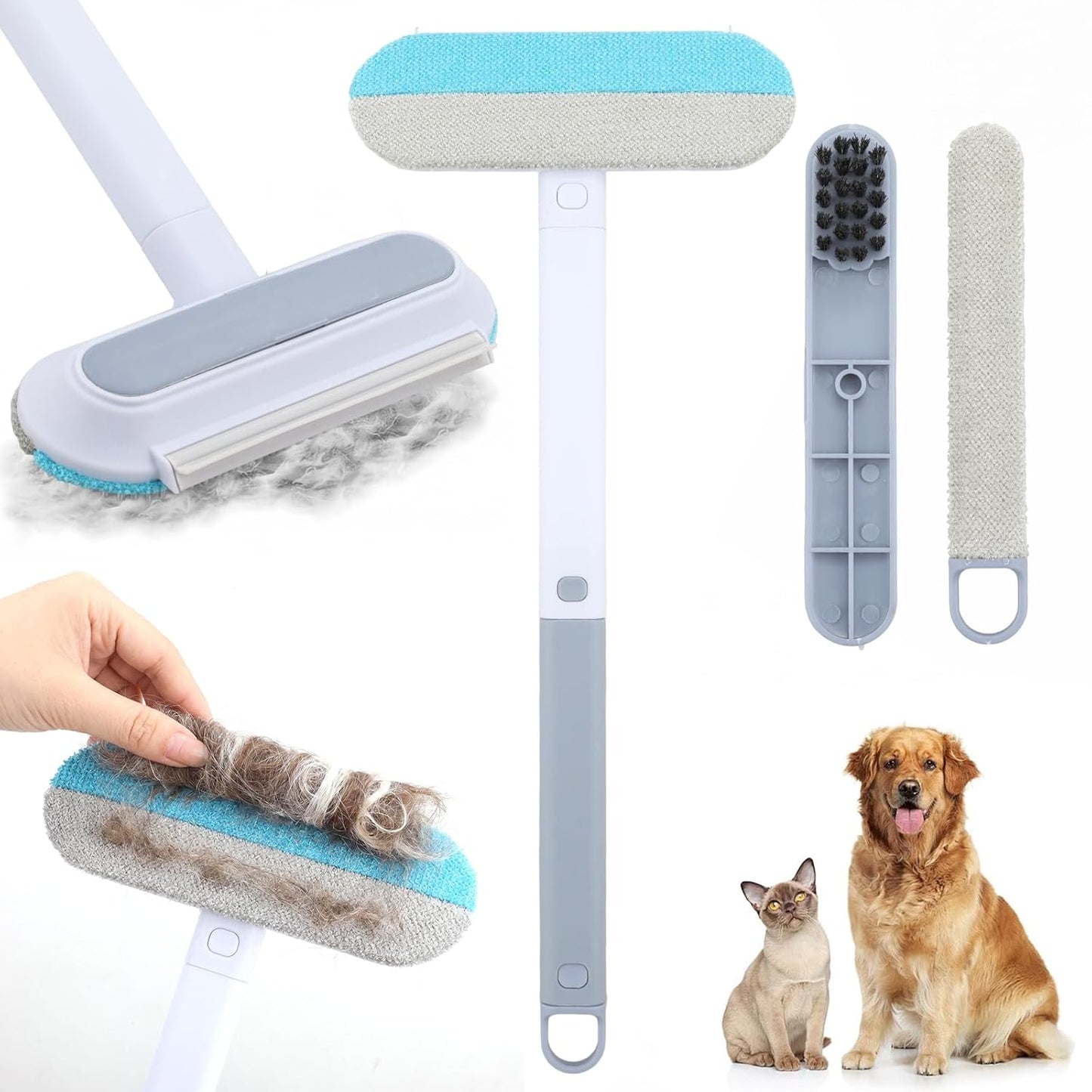 Pet Hair Remover Brush, Reusable Long Handle Dog Carpet Brush for Pet Hair or Dog and Cat Furniture