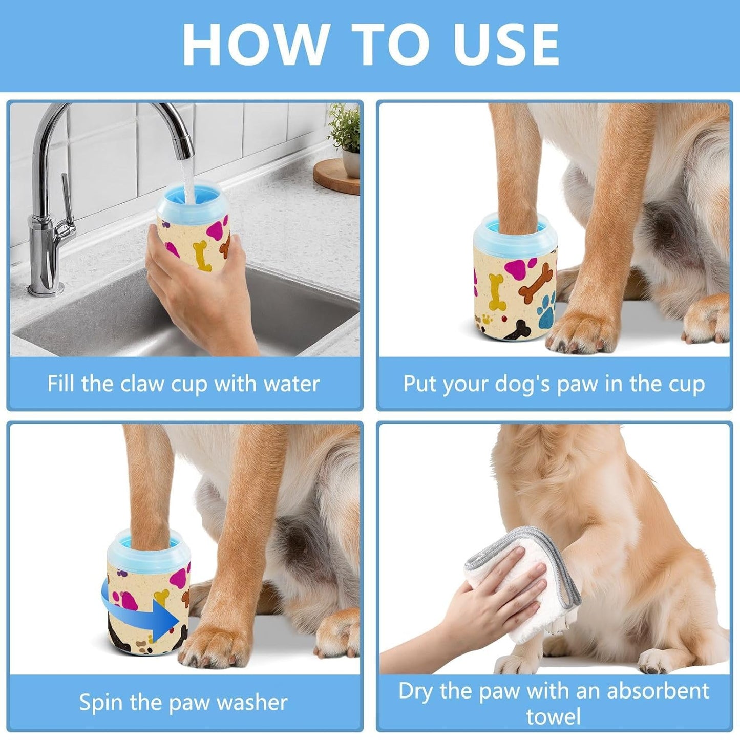 Dog Paw Cleaner Cups for Dogs Pet Foot Washer Paw Scrubber for Medium Small Dogs Cats Cleaning Cup Cute Yellow Fiesta Guitars Cacti and Ethnic Birds