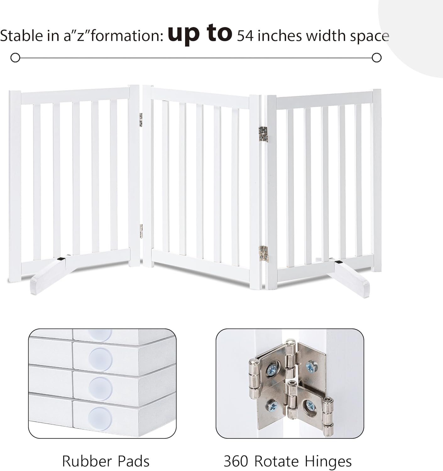 LZRS 2-Panel Wooden Free Standing Foldable Dog Gate Indoor – Solid Hardwood 24" High, Step-Over Safety Pet Gate for Doorways, Stairs & Small Spaces - Indoor Use, White