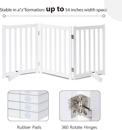 LZRS 2-Panel Wooden Free Standing Foldable Dog Gate Indoor – Solid Hardwood 24" High, Step-Over Safety Pet Gate for Doorways, Stairs & Small Spaces - Indoor Use, White