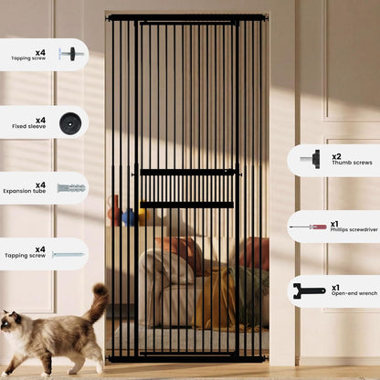 Gardner Pet Extra Tall Cat Gate 49"-86" Adjustable Height, Tall Pet Gate for Doorways/Hallways with 27.5"-37" Adjustable Width Baby Gate with 4 Extensions Kits, No Drilling Pressured Mounted (Black)