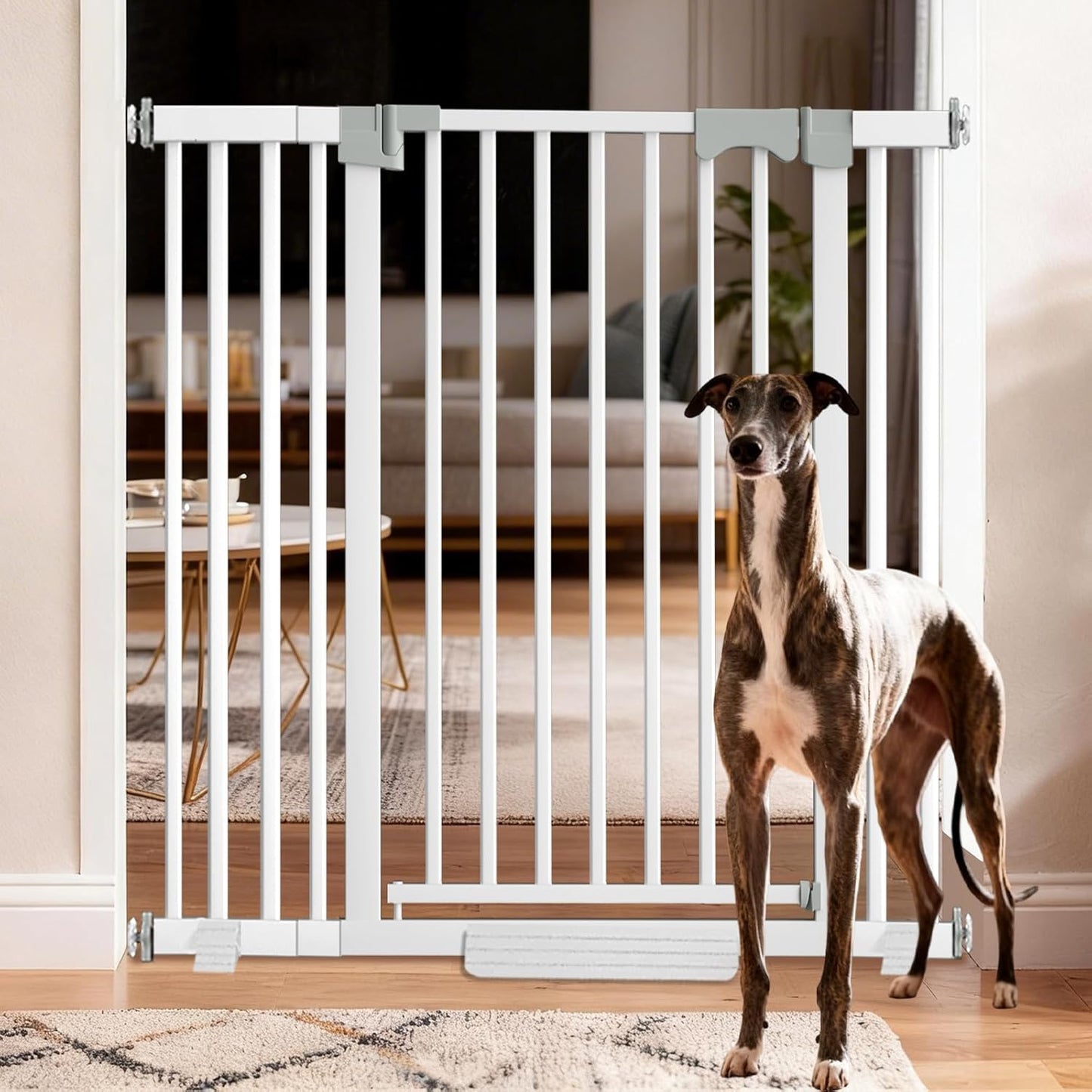 41" Extra Tall Dog Gate Indoor,30-62.5" Wide Heavy Duty Pet Gate for Doorways,Baby Gate with Walk Through and Auto Close, Pressure Mounted, Suitable for Stairs,Kitchen,White