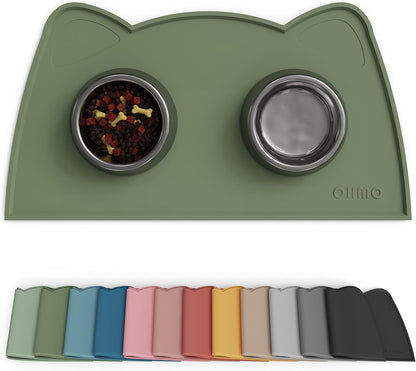 OHMO - Cat Food Mat, Silicone Pet Feeding Mat for Floor Non-Skid Waterproof Dog Water Bowl Tray, Easy to Clean Pet Placemat (Erythrinus, 18 * 9.8'')