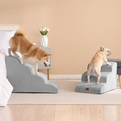 EHEYCIGA Curved Dog Stairs Ramp for High Beds 19.7" H, 4-Step Dog Steps for Small Dogs and Cats, Pet Stairs for High Bed Climbing, Non-Slip Balanced Pet Step Indoor, Grey