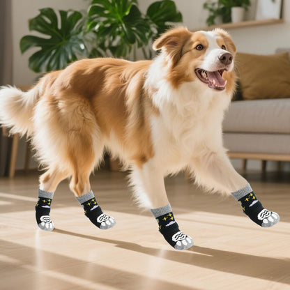 PUPTECK Anti Slip Dog Socks with Double Grippers for Hardwood Floors, Shoes for Hot/Cold Pavement, Boots & Paws Protectors to Prevent Licking, Traction Booties for Senior Small Large Dogs