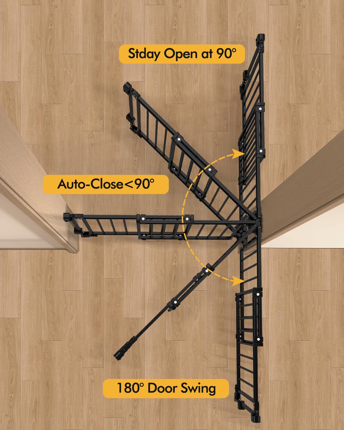 Extra Wide Baby Gate for Doorways 29" Tall Safety Gate for Kids&Pets,Pressure Mounted with Auto Close,Walk-Thru Metal Gate,Adjustable Width 26.4"-43",Indoor Pet Gate for Stairs & Hallways Black