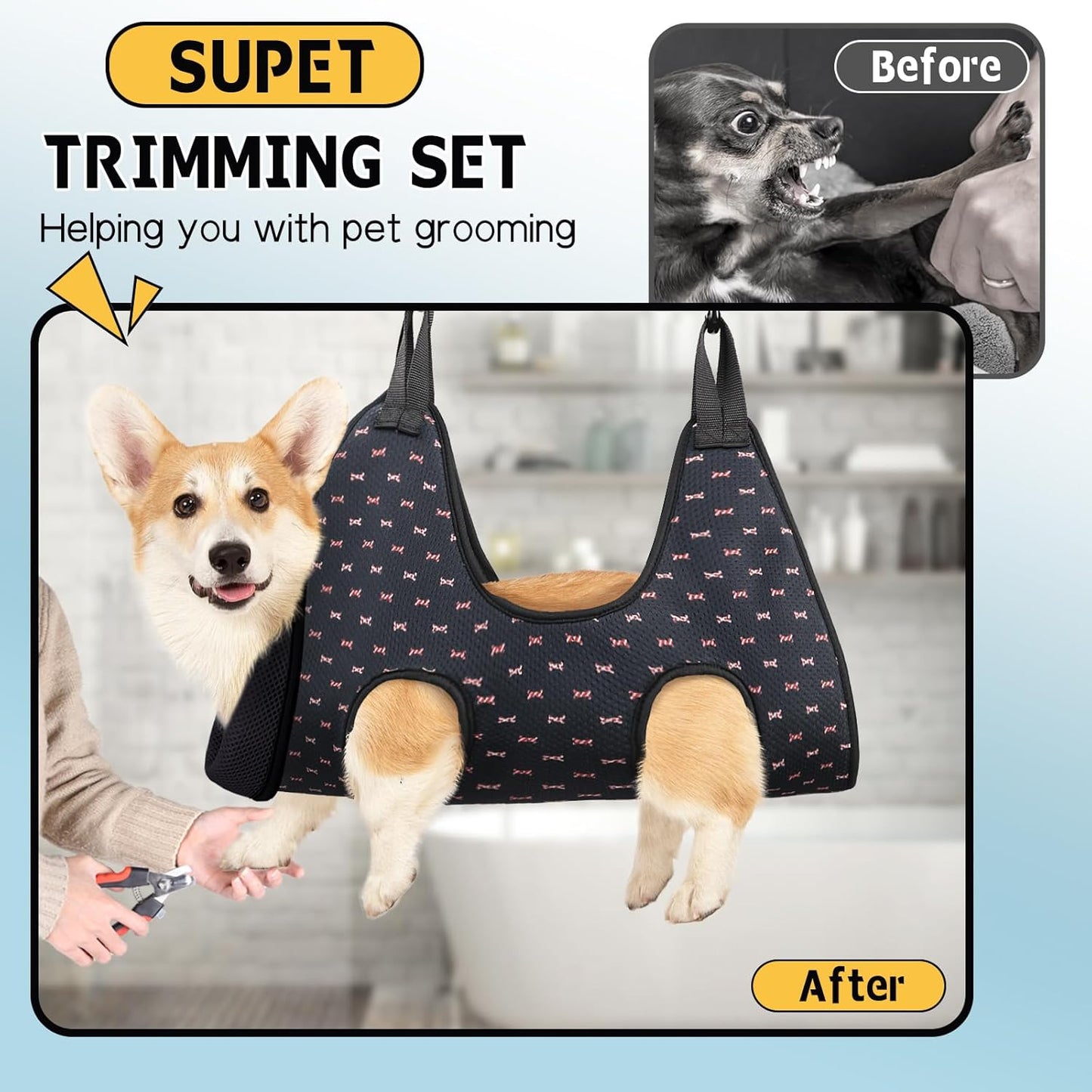 Supet Dog Grooming Hammock Harness for Dogs Cats, Relaxation Pet Nail Clipper Hammock, Restraint Dog & Small Animal Leashes Sling for Groomingk for Nail Trimming (Coral Blue, S)