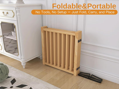 YOCAN Non-Painted Wood FreeStanding Pet Gate for Dogs,Wooden Dog Gates for Doorways, Stairs,The House, Dog Fences Indoor Puppy Gate-2 Panel H:23”
