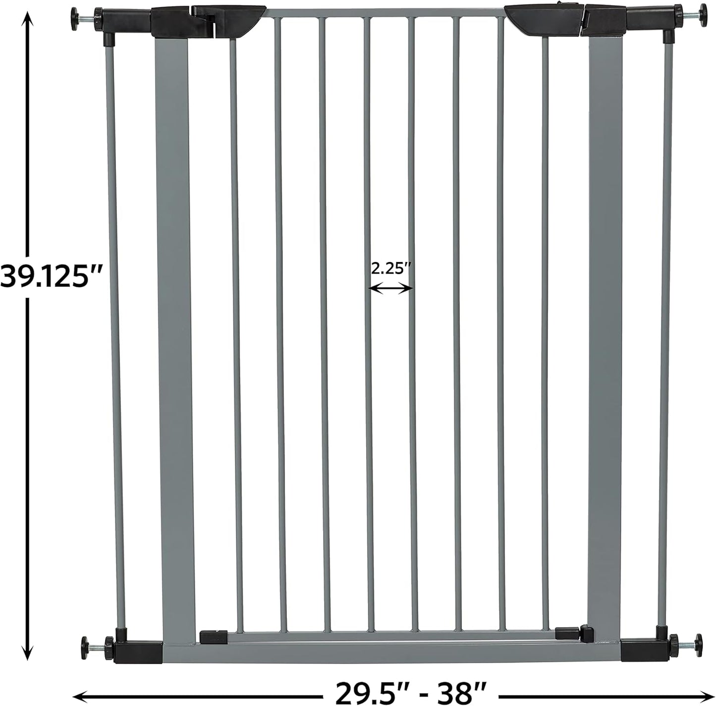 MidWest Homes for Pets 39-Inch High Walk-thru Pressure Mounted Gray Steel Dog Gate, Expands to 38 Inches Wide, No Damage to Walls, Includes 3-inch Extensions, For Small to Medium Pets