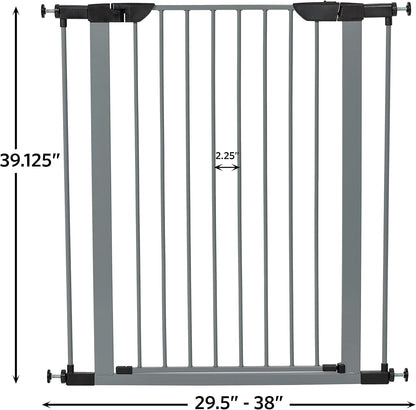 MidWest Homes for Pets 39-Inch High Walk-thru Pressure Mounted Gray Steel Dog Gate, Expands to 38 Inches Wide, No Damage to Walls, Includes 3-inch Extensions, For Small to Medium Pets
