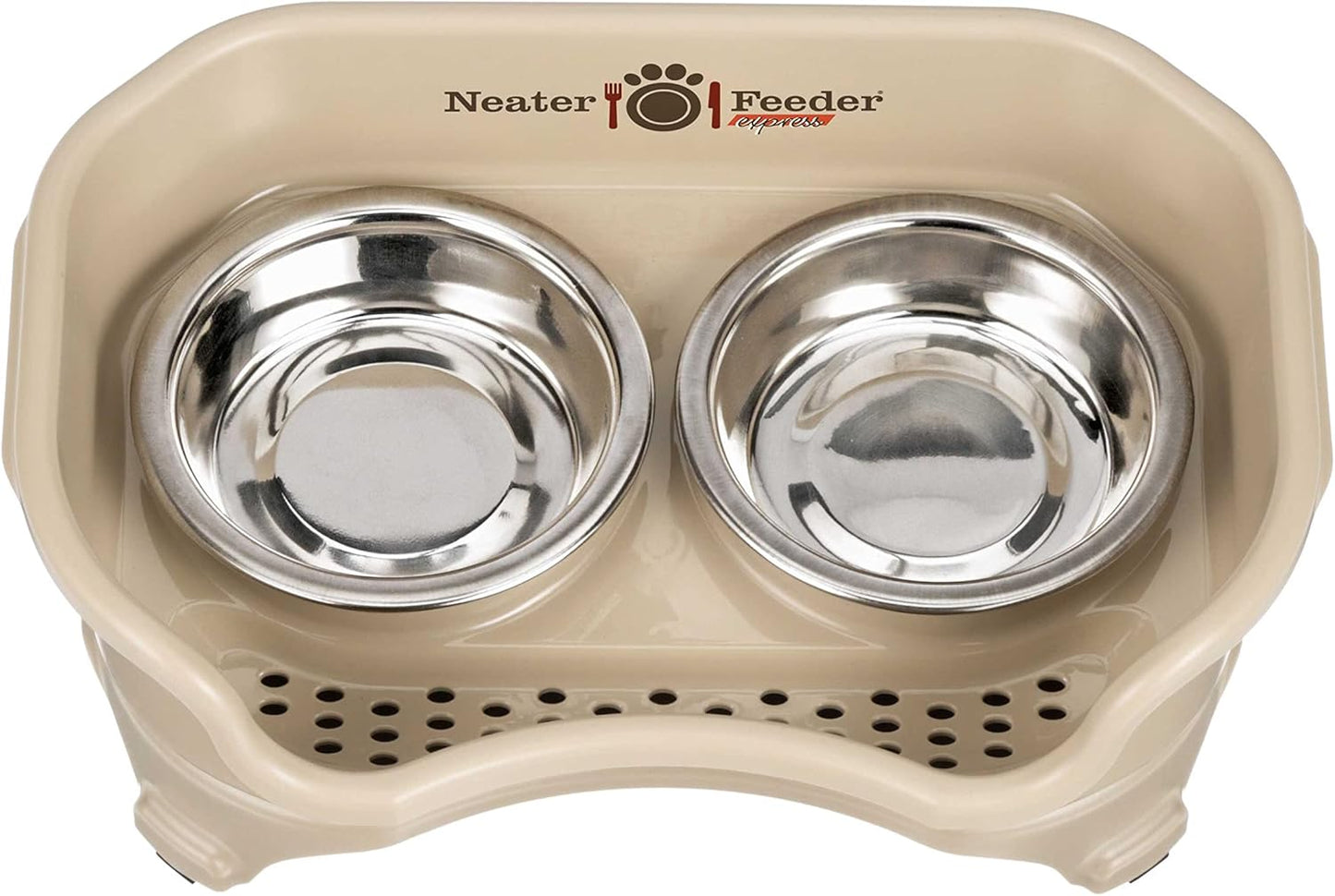 Neater Feeder Express Mess Proof Dog Bowls Elevated for Small Breeds under 15 Lb, Made in USA, No Spill Raised Dog Food Bowl Stand, Stainless Steel Food and Water Bowl Set, Feeding Station, Cappuccino