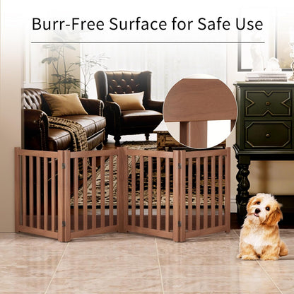 2-Panel Solid Wood Dog Gate - Freestanding Folding Pet Gate for Doorways, Stairs, Indoor, 24" Height, No Installation Needed, Natural Wood