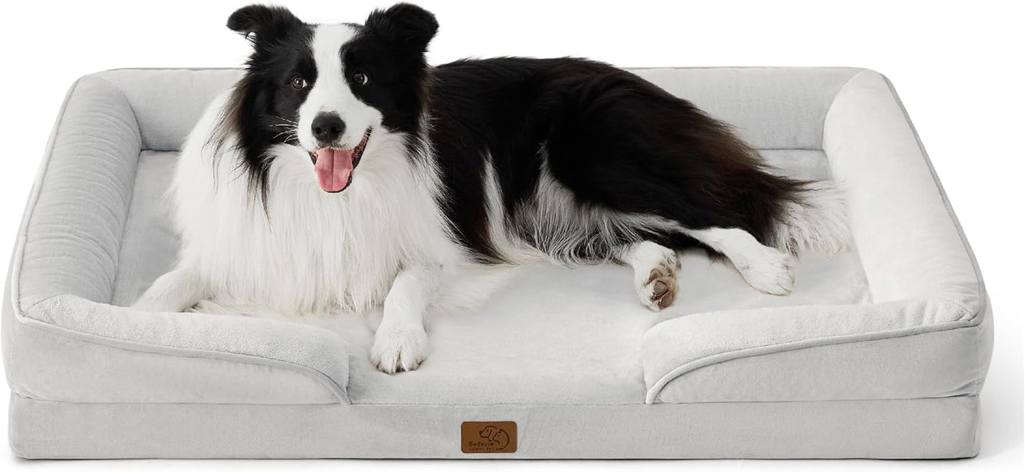 Bedsure Orthopedic Dog Bed Medium Size Dogs - Washable Small Medium Dog Cat Bed Waterproof, Comfort Cats Couch Sofa with Washable Removable Cover, Pets Bed with Nonskid Bottom, Grey, 28"