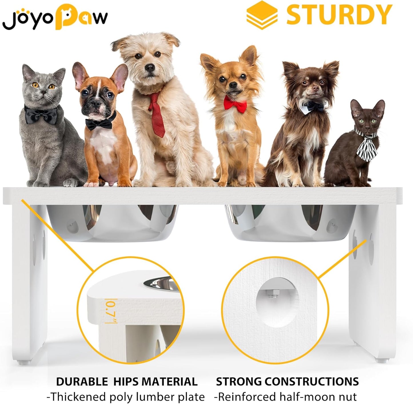 Elevated Dog Bowls, Bamboo Raised Dog Bowl for Medium Dogs, with 2 Stainless Steel Bowls (7'' Tall-40 oz Bowl)