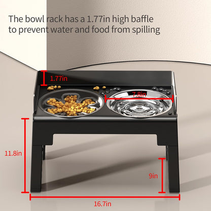 PAKEWAY Elevated Dog Bowls, Spill Proof, Tiltable Dog Feeder with 2 Stainless Steel Bowls, 6 Height Adjustable Raised Bowl