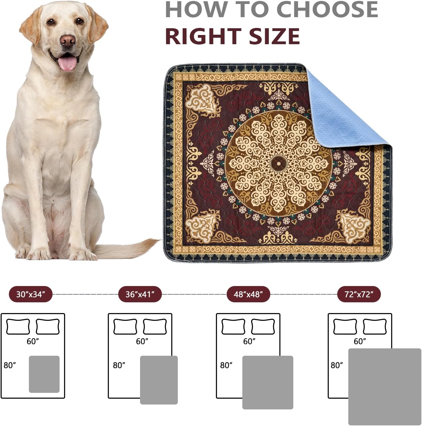 Qeils Washable Pee Pads, Reusable Puppy Pads Super Absorbent Leakproof Dog Training Pads, Non-Slip Wee Wee Pads for Crate, Floor, Potty Pads Feeding Mat Dog Pee 2 Pack 18"x30"