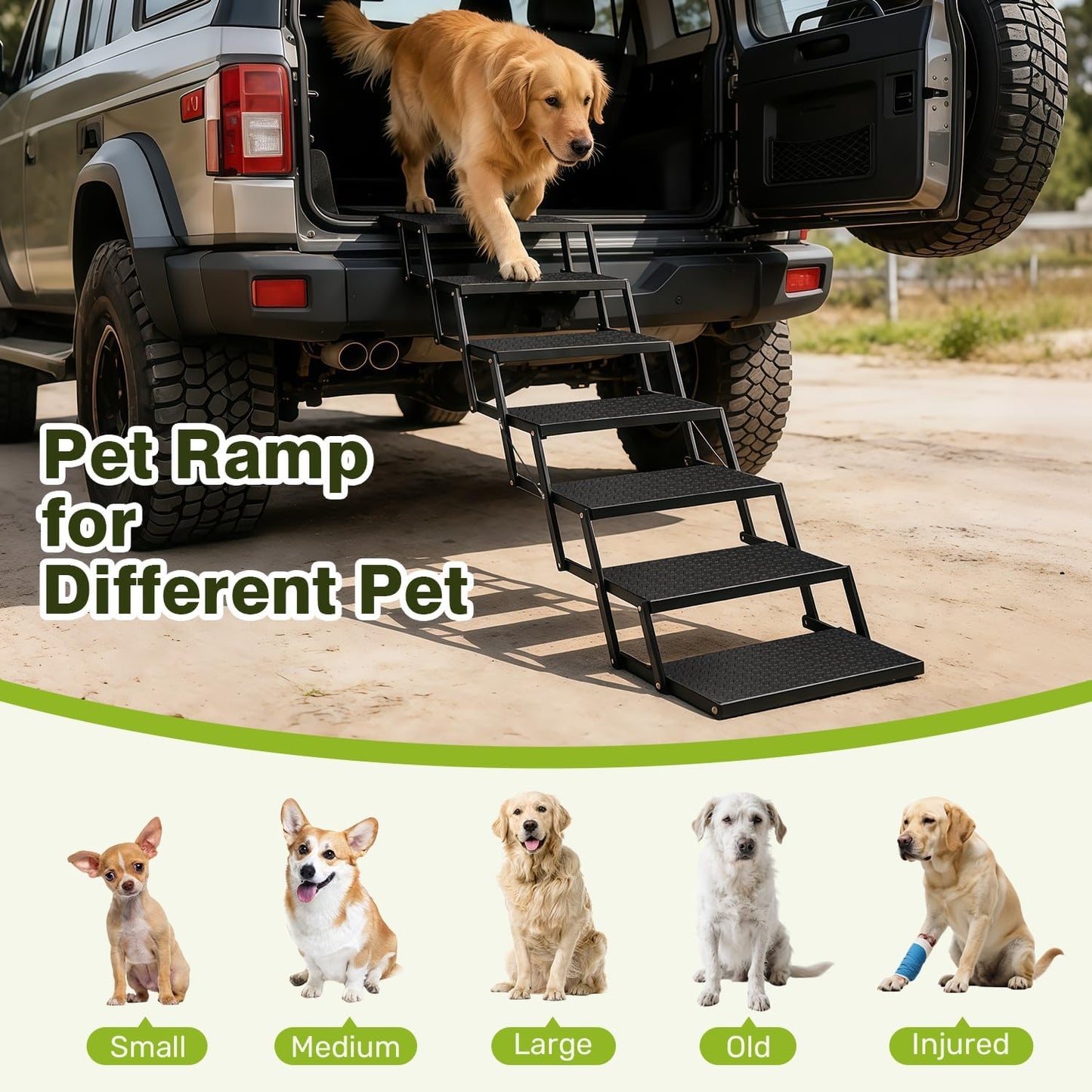 Foldable Dog Car Steps - Upgraded Non-Slip Pet Stairs for Large Dogs, Portable Metal Frame Dog Ramps for High SUV, Truck and Cars, Lightweight Pet Ladder with High Load-Bearing Capacity (6 Steps)