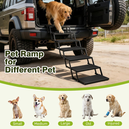 Foldable Dog Car Steps - Upgraded Non-Slip Pet Stairs for Large Dogs, Portable Metal Frame Dog Ramps for High SUV, Truck and Cars, Lightweight Pet Ladder with High Load-Bearing Capacity (6 Steps)