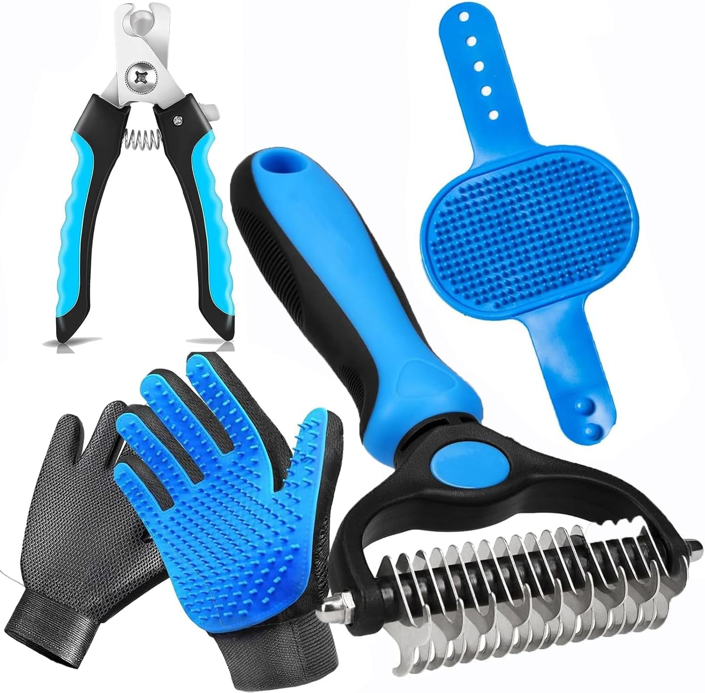NVNAN Pet Hair Removal Glove for Dogs & Cats, 2-in-1 Deshedding Brush & Massage Mitt - Grooming Gloves for Shedding Control, Bathing and Washing, Safe for Short/Long Hair Pets 2-Pack (Blue)