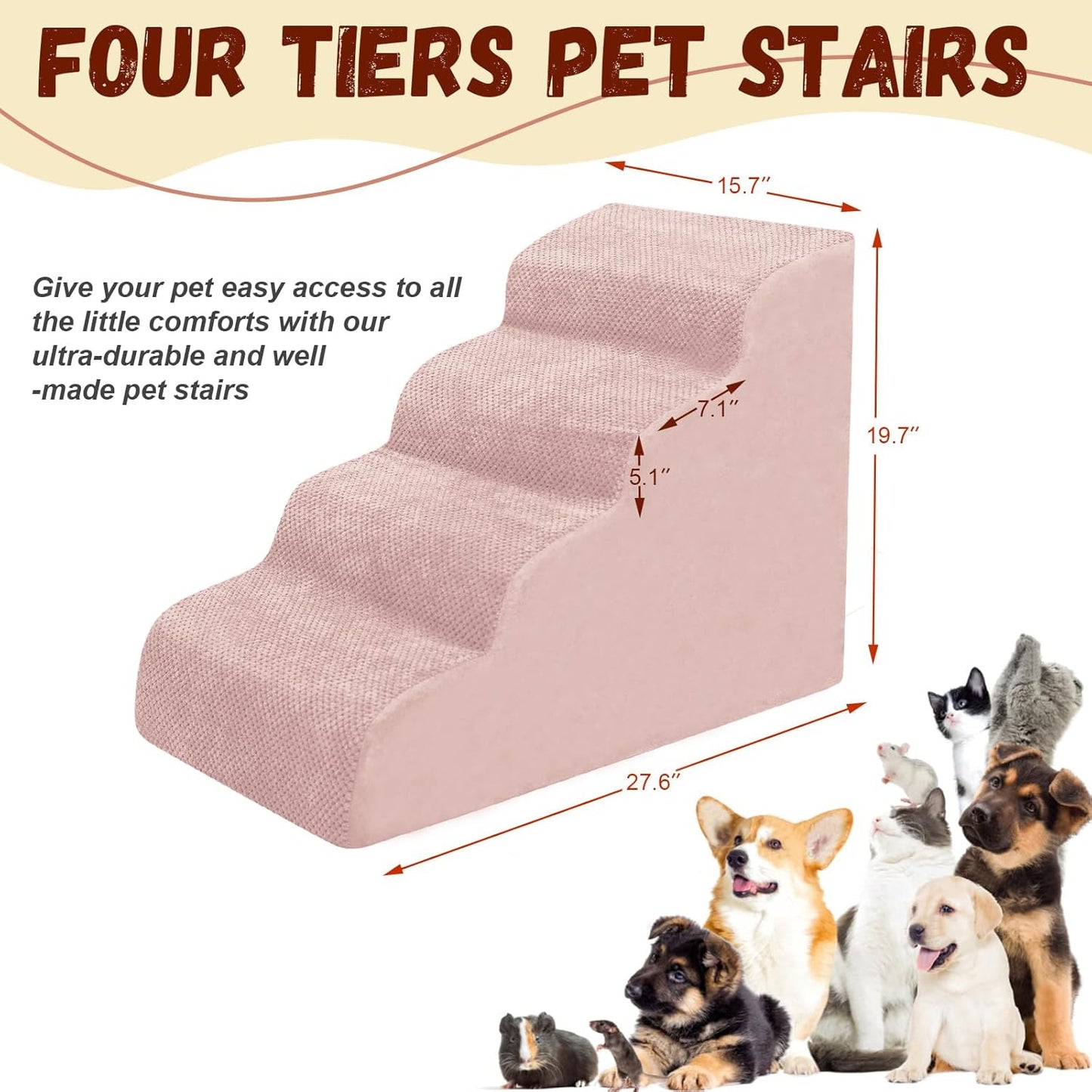 Dog Stairs for Small Dogs - High Density Foam Dog Ramp, Extra Wide Pet Steps with Non-Slip Bottom for High Beds, Couche and Sofa, Best for Pet Injured, Older Dogs Cats (Grey, 4 Steps)