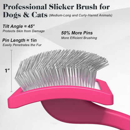 2PCS Slicker Brush for Dogs & Pet Comb,Professional Dog Grooming Brush (Goldendoodles,Poodles,Labradoodles) with Extra Long Pins to Effectively Remove Tangles, Knots and Mats (Orange, Large)