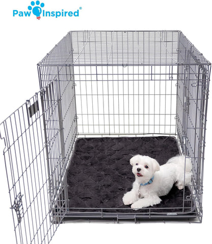Paw Inspired Washable Padded Crate Mats for Dogs | 29” x 18” Pad, Fits 30-inch Kennels | Leakproof, Waterproof Bottom, Plush Pet Beds (Gray)