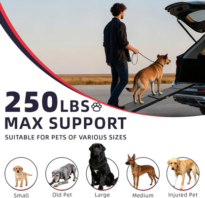 PENSUN Dog Ramp for Car, 71" x 20" Foldable Pet Ramp with Non-Slip Rug Surface, Portable Dog Car Ramp for Medium & Large Dogs Up to 250LBS Enter SUV Car & Truck