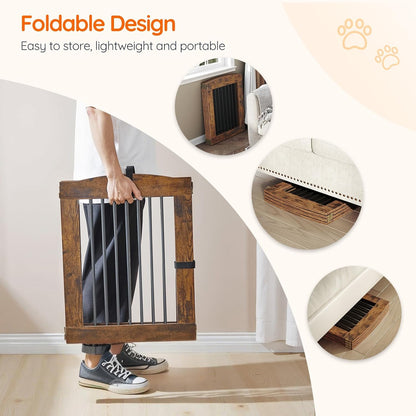 HOOBRO Indoor Dog Gate with Support Feet, Freestanding Pet Gate for Doorway, Stairs, 31.5 Inch 3 Panels, Folding Dog Fence, 360° Hinge for Easy Access, Sturdy Iron Pipe, Rustic Brown BF06PP03