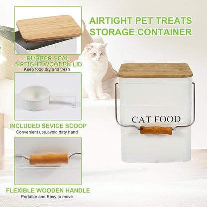 Dog Food storage container Dog Treats Jar,5~6 lb Metal food treats tin for Dog, pet snacks Canisters with wooden lid/handle/sevice scoop-Green