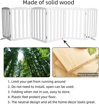 ZJSF Foldable Freestanding Indoor Dog Gate for House Wood White Long Pet Gates Dog Fence for Stairs Puppy Gates for Hallways,Pet Fence, Puppy Gate,Support Feet Included 24 "Height-3 Panels