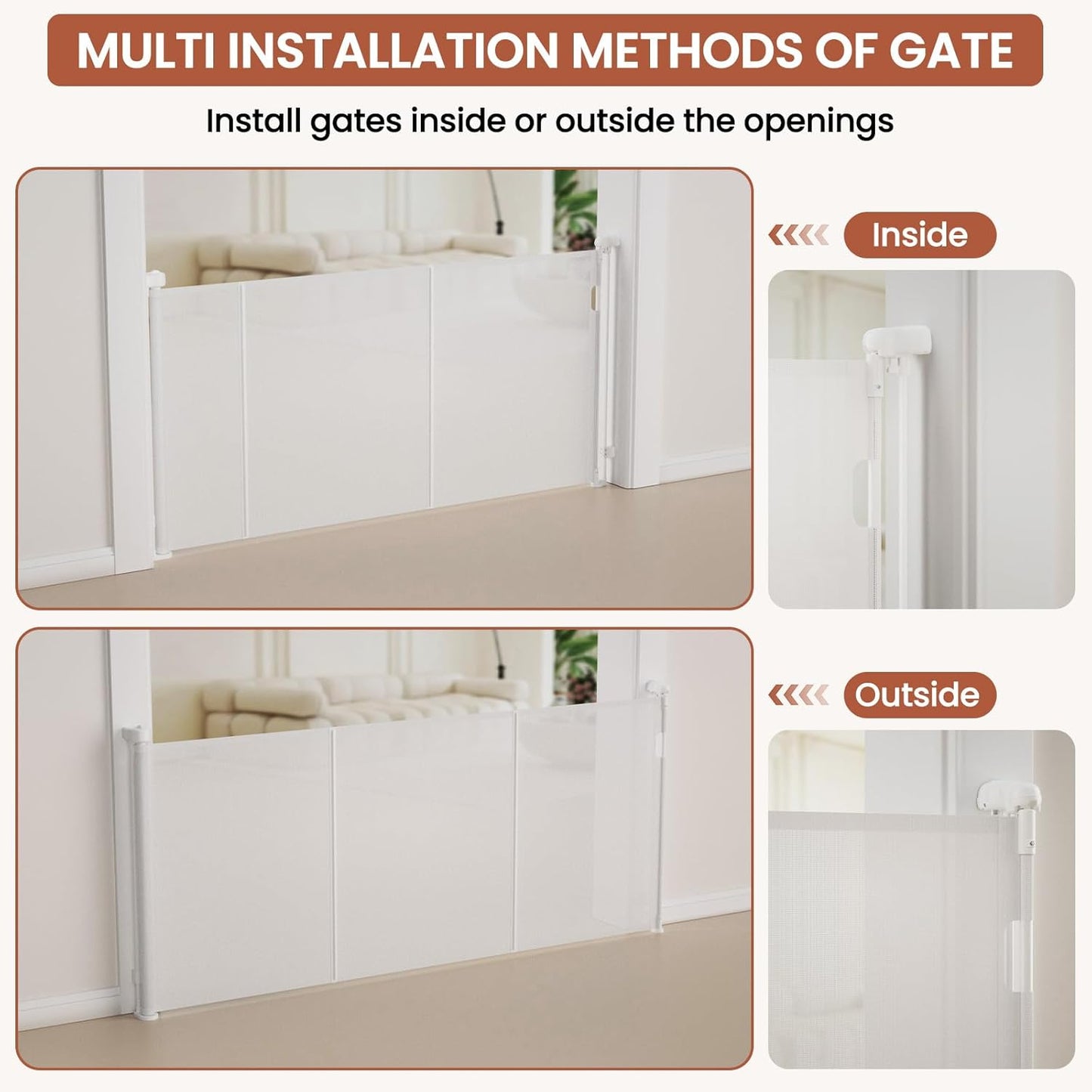 Upgrade Retractable Baby Gates Extra Wide (150" W x 42" H), 150 inch Reinforced Retractable Dog Gate to Prevent Crawling Through, Retractable Gate Outdoor/Indoor, Real One-Handed Operation, Black