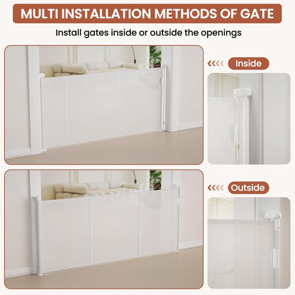 Upgrade Retractable Baby Gates Extra Wide (150" W x 42" H), 150 inch Reinforced Retractable Dog Gate to Prevent Crawling Through, Retractable Gate Outdoor/Indoor, Real One-Handed Operation, Black