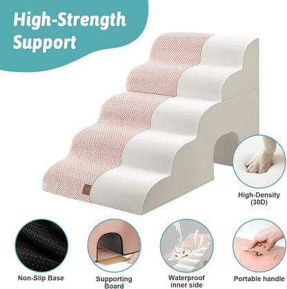 COZY KISS Extra Wide Dog Stairs with Tunnel, Foam Detachable Large Dog Step for Small Pet, Puppy or Cats, Medium Pet Ramp for High Bed, Couch, Sofa or Car, 19.7x33x22.4 inch, 5 Step, Beige
