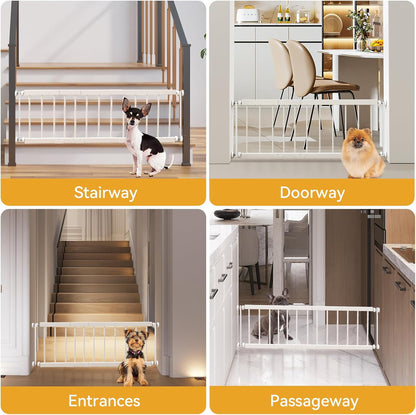 Dog Gate Indoor,18"-45" Adjustable Extra Wide Metal Short Dog Gate to Step Over, 18" Tall Small Pet Gate with 3 Extension Kits, Pressure Mounted Gate for Doorways & Stairs Black