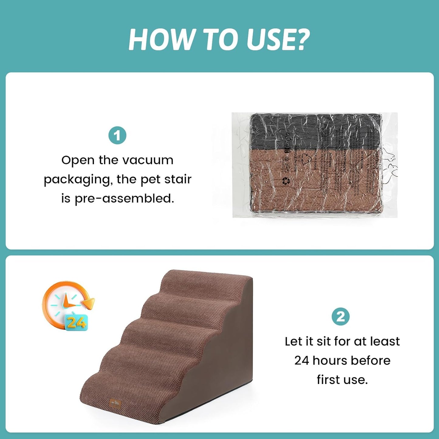 COZY KISS Extra Wide Dog Stairs with Tunnel, Foam Detachable Large Dog Step for Small Pet, Puppy or Cats, Medium Pet Ramp for High Bed, Couch, Sofa or Car, 19.7x33x22.4 inch, 5 Step, Beige