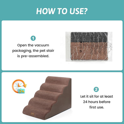 COZY KISS Extra Wide Dog Stairs with Tunnel, Foam Detachable Large Dog Step for Small Pet, Puppy or Cats, Medium Pet Ramp for High Bed, Couch, Sofa or Car, 19.7x33x22.4 inch, 5 Step, Beige