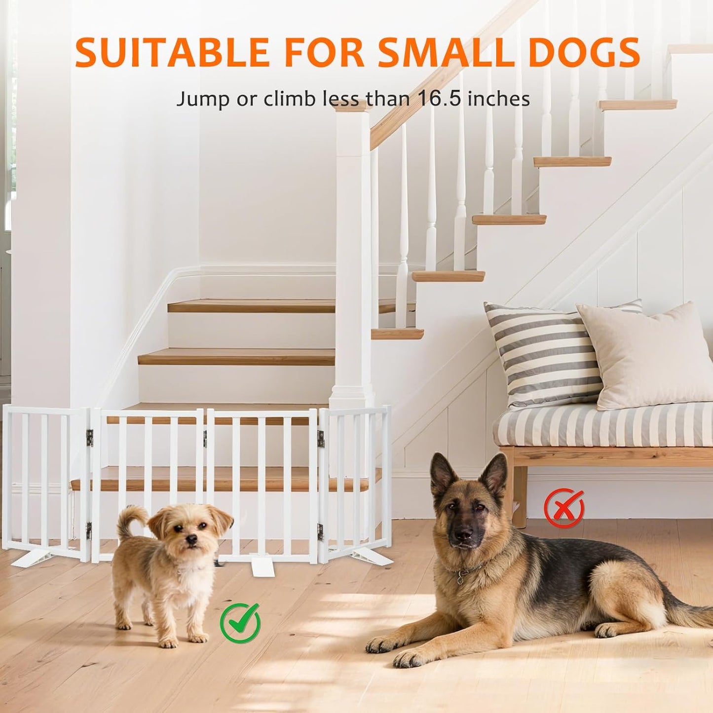 Snagle Paw Short Dog Gate,16.5" Tall Freestanding Metal Dog Gate Only for Small Dogs with Support Feet Easily Step Over,Up to 48" Wide Puppy Gate Indoor for Stairs,Doorways(Black,4 Panel)