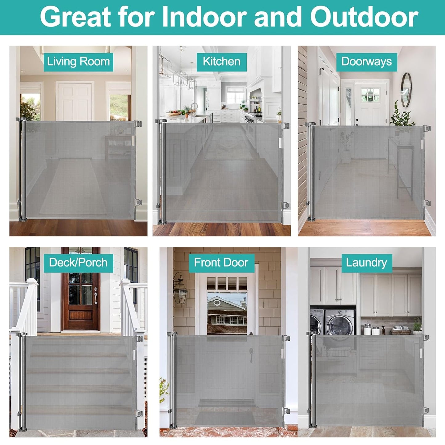42 Inch Extra Tall Dog Gate Indoor 55” Wide Puppy Gates for The House Prevent Kids/Pets from Jumping Over Retractable Extra Tall Baby Gates for Doorways Retractable Outdoor Pet Gate for Stairs, Black