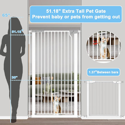 51.18" Extra Tall Cat Gate for Doorway,29.5"- 48.4" Wide Auto Close Tall Pet Gate No Drilling Pressure Mounted for Hallway Kitchen,Black