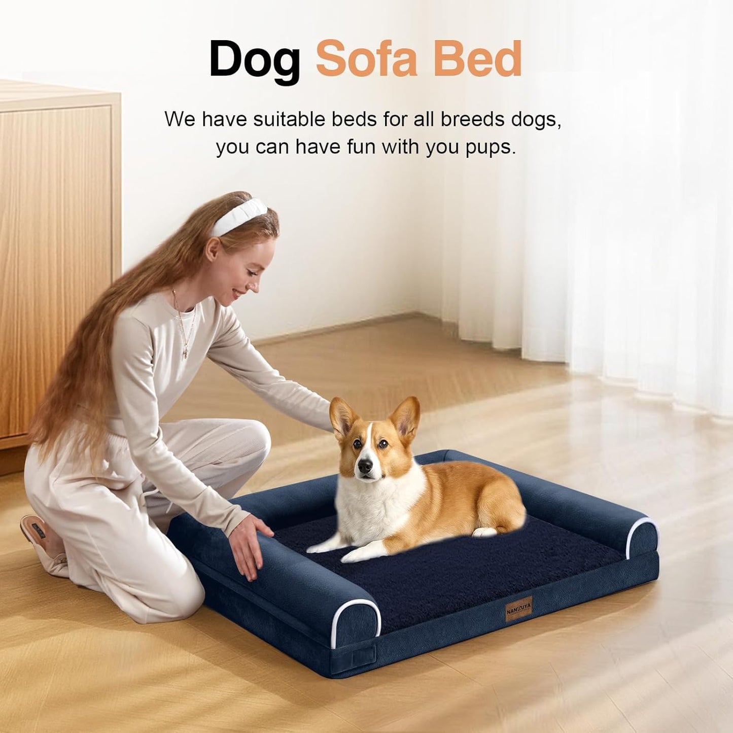 Large Dog Bed Orthopedic Washable: Beds Bolster XL Bed Large Big Dogs Memory Foam Couch Sofa Waterproof with Removable Cover