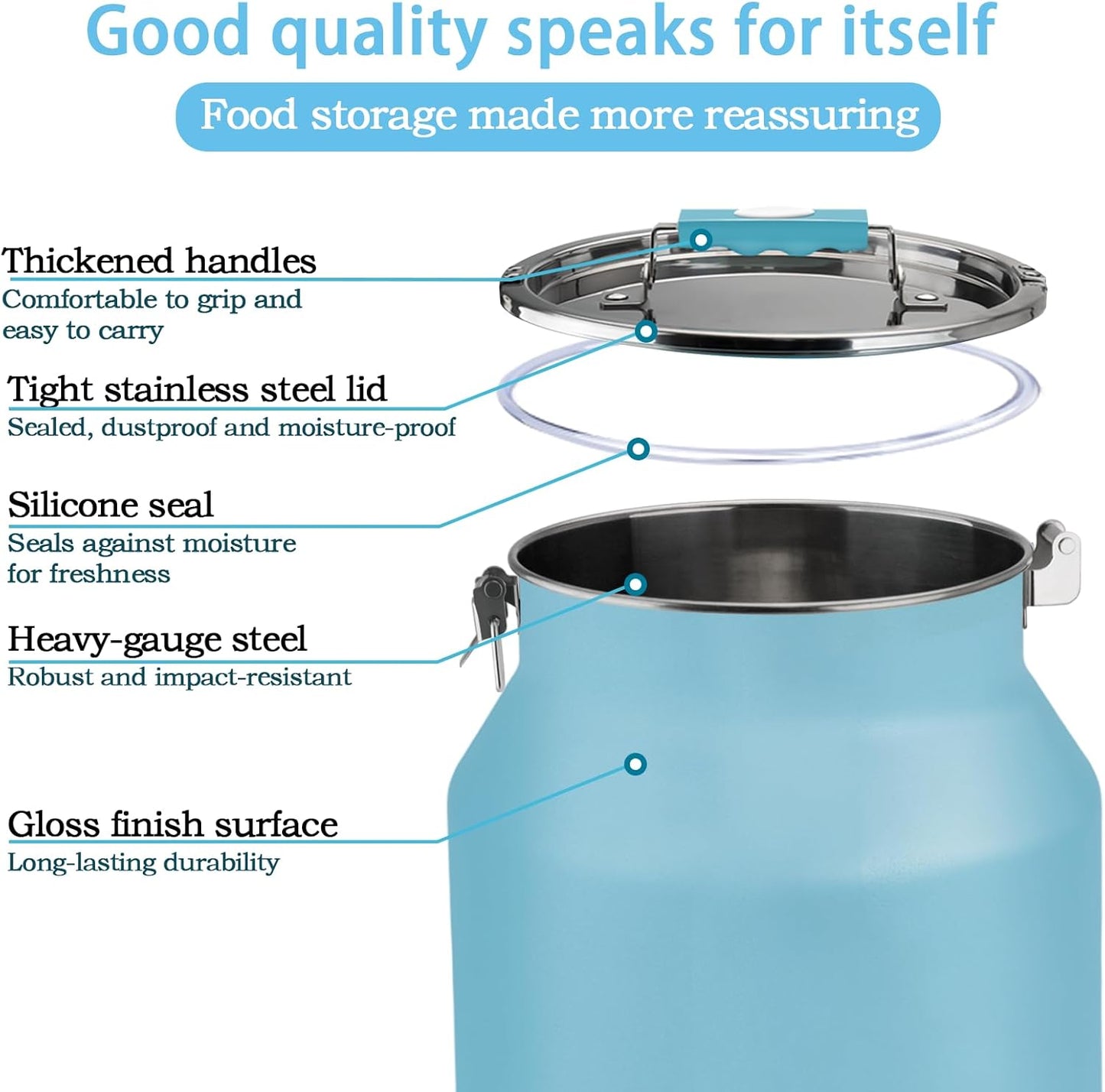 Dog-Cat Food Storage Container 40 lb/38 Qt Large Pet Food Bin with Airtight Lid, 304 Stainless Steel Construction & Scoop Included, Durable Metal Dog Food Storage for Dogs & Cats, Blue