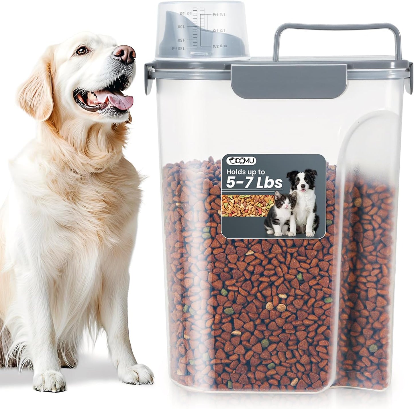 Dog Cat Food Storage Container, Pet Food Container Airtight with Large Spout & Cup, BPA-Free Plastic Food Dispenser for Pet Food, Bird Seed, Rice, Flour - Pink 2.5-5lb (1 pack)