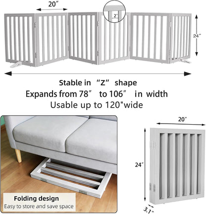 ZJSF Freestanding Indoor Dog Gate for House Foldable Wood Puppy Gate for Doorways Pet Gate for Stairs Extra Wide Pet Fence, Brown, 24" Height 3 Panels