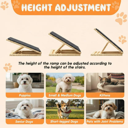 Cinnvoice 2 Packs Dog Ramp for Stairs Adjustable 5.5 to 7.48 Inch Height Foldable Wooden Pet Ramp with Non-Slip Carpet Surface for Indoor Small Dogs Cats Senior Pets (11.81 Inches/ 30 cm)