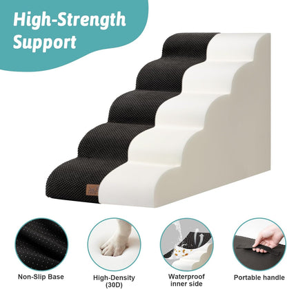 COZY KISS Extra Wide Dog Stairs with Tunnel, Foam Detachable Large Dog Step for Small Pet, Puppy or Cats, Medium Pet Ramp for High Bed, Couch, Sofa or Car, 19.7x33x22.4 inch, 5 Step, Beige