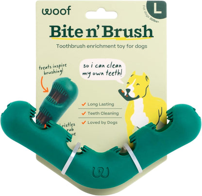 WOOF The Bite n' Brush - Dog Toothbrush Toy - Scrub Plaque and Tartar from Your Dog's Teeth and Mouth - Dog Dental Chew Toy - Small