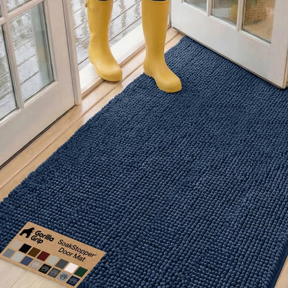 GORILLA GRIP SoakSTOPPER Dog Door Mat, 30x20 Machine Washable Rug Absorbent Doormat Captures Moisture Mud Dirt, Quick Dry Soft Chenille Entryway Rugs Indoor Entrance Mats for Dog Paws, Paw Grey